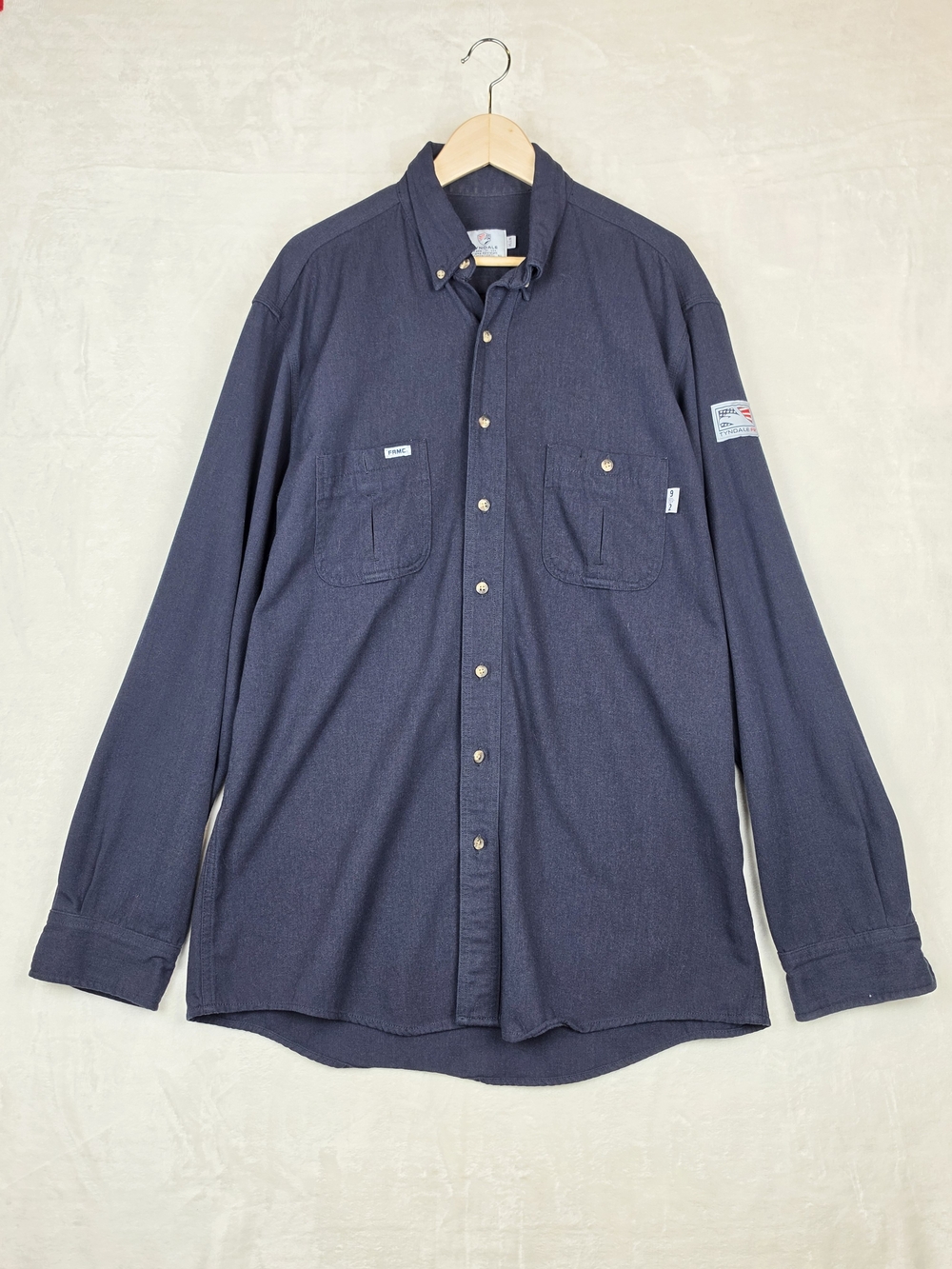 Tyndale FRMC FR Work Shirt Men XL Long CAT 2 Arc Rated 9cal Navy Made USA